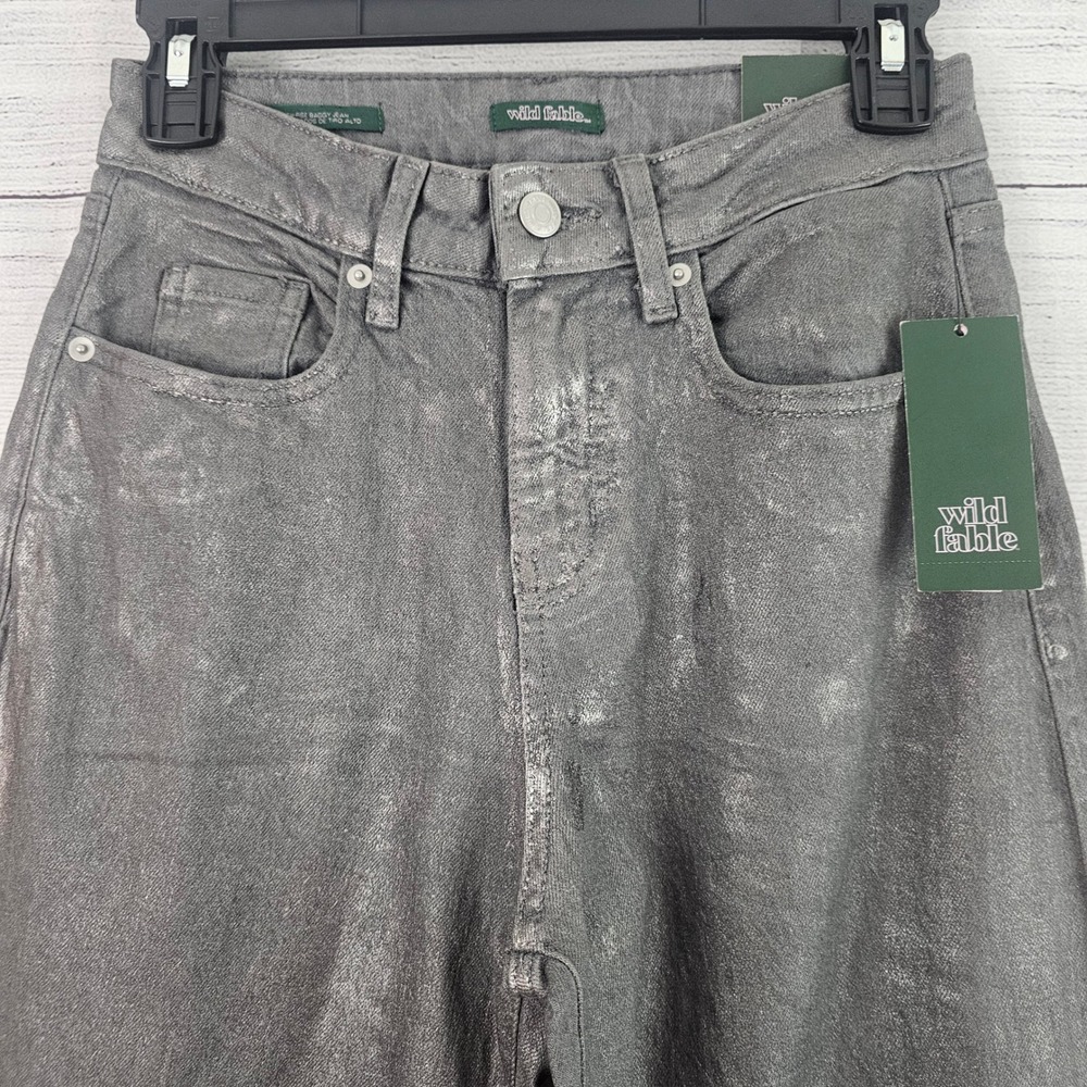 Wild Fable 00 High Rise Baggy Jean Gray Metallic Coated Shimmer NWT 1575